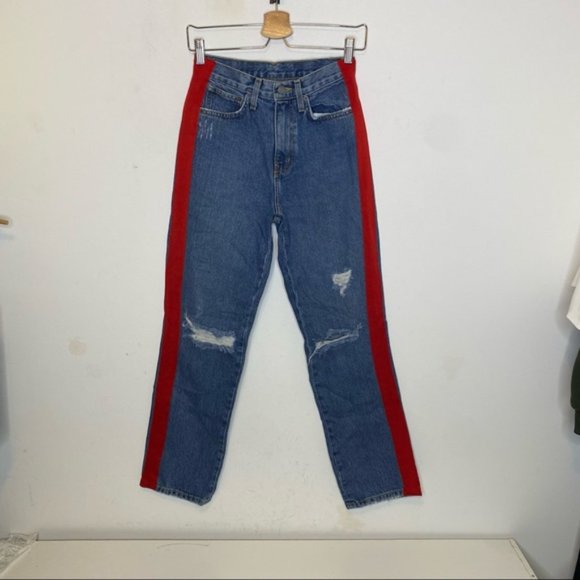 Carmar Los Angeles Ursula Taylor High Rise Red Twill Trim Straight Jeans 25 - Picture 2 of 13
